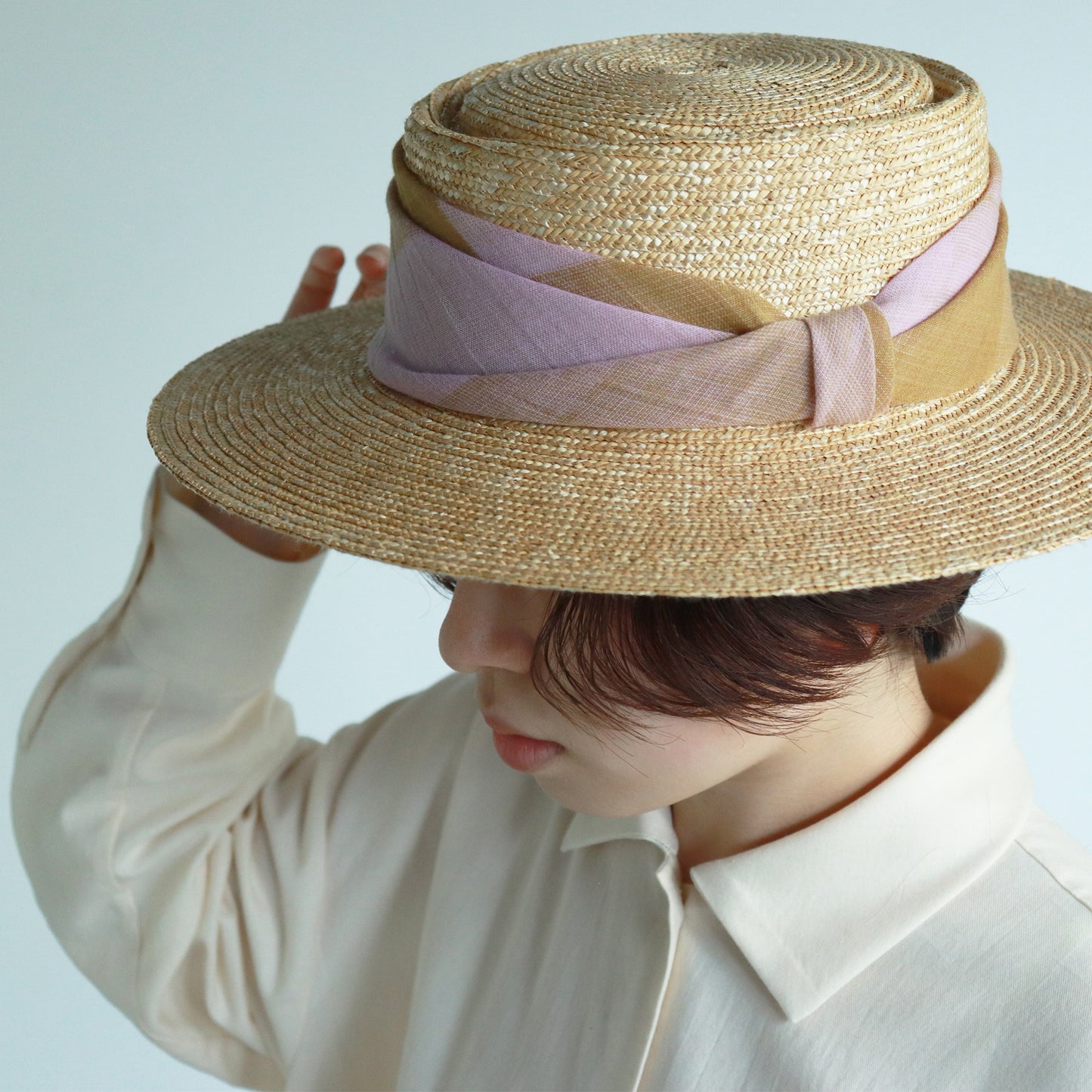 ストールリボンの麦わら帽子　Sailor straw hat _ 3 colors