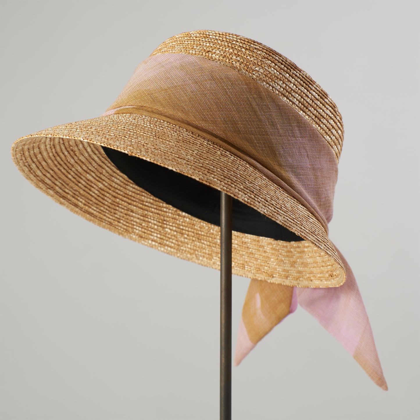 ストールリボンの麦わら帽子　Crochet straw hat _ 3 colors